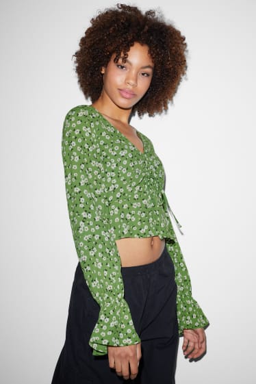 Women - CLOCKHOUSE - cropped blouse - floral - light green