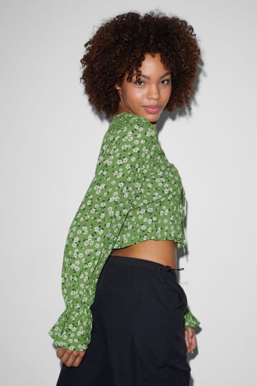 Donna - CLOCKHOUSE - blusa dal taglio corto - a fiori - verde chiaro
