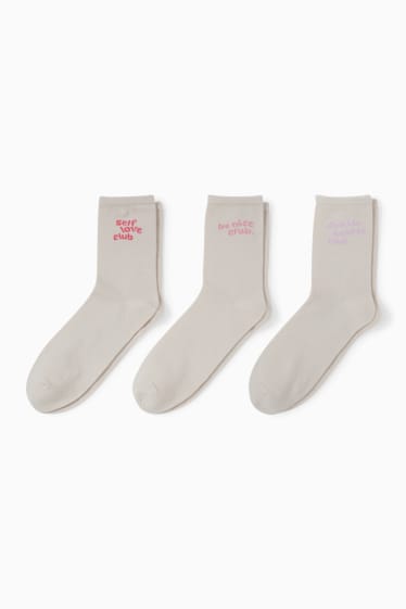 Dámské - Multipack 3 ks - ponožky s motivem - různé texty - béžová