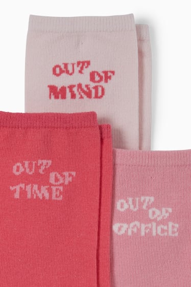 Damen - Multipack 3er - Socken mit Motiv - Schriftzug - rosa