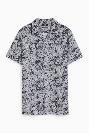 Men - Business shirt - slim fit - lapel collar - easy-iron - black / white