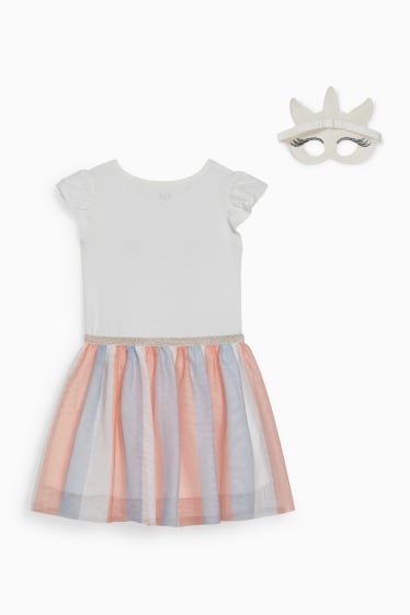Copii - Fete - Unicorn - set - rochie și mască - 2 piese - alb