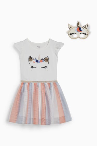 Copii - Fete - Unicorn - set - rochie și mască - 2 piese - alb