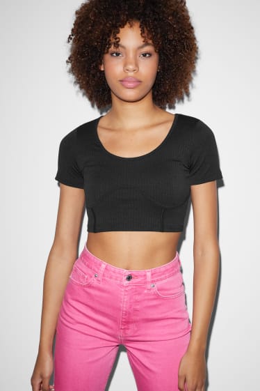 Dames - Kort T-shirt - zwart