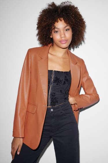 Dames - CLOCKHOUSE - blazer - imitatieleer - oranje
