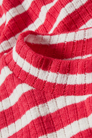 Dámské - Tričko s dlouhým rukávem - pruhované - červená / krémově bílá