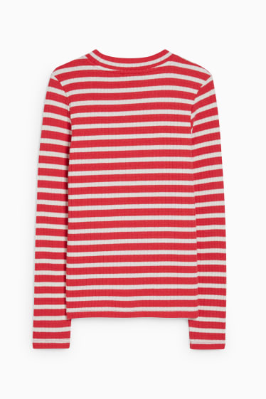 Mujer - Camiseta de manga larga - de rayas - rojo / blanco roto