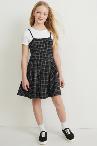 Kinder - Set - Kleid und Kurzarmshirt - 2 teilig - weiß / schwarz