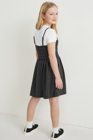 Kinder - Set - Kleid und Kurzarmshirt - 2 teilig - weiß / schwarz