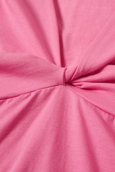 Dámské - Tričko s dlouhým rukávem s detailem uzlu - růžová