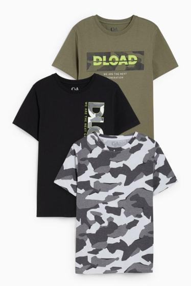 Enfants garçons - Coupe ample - lot de 3 - T-shirts - gris foncé / blanc