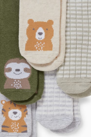Babys - Set van 5 paar - dieren - sokken met motief - groen / beige