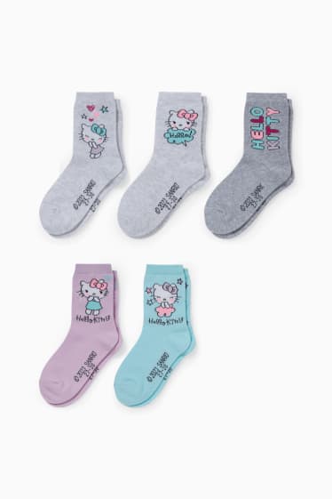 Copii - Multipack 5 perechi - Hello Kitty - șosete cu motive - violet deschis
