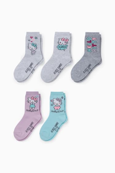 Enfants filles - Lot de 5 paires - Hello Kitty - chaussettes à motif - violet clair