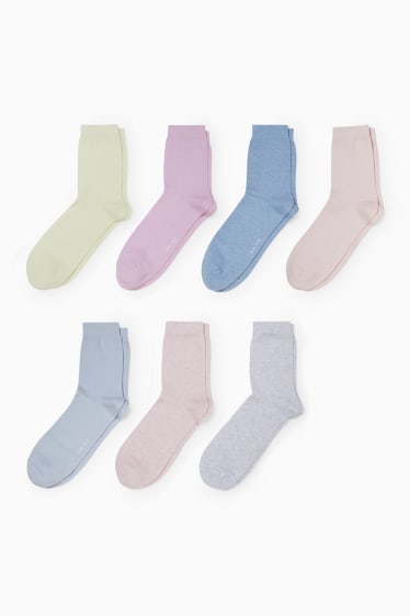 Dames - Set van 7 paar - sokken - lichtblauw
