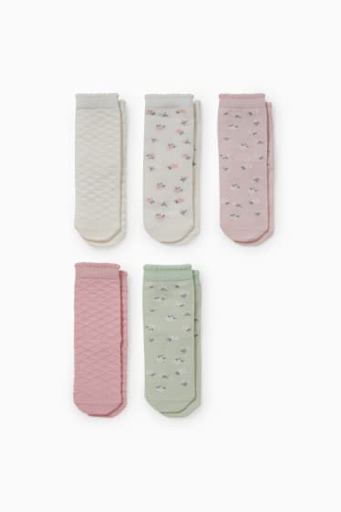 Bébés filles - Lot de 5 paires - petites fleurs - chaussettes à motif - vert menthe