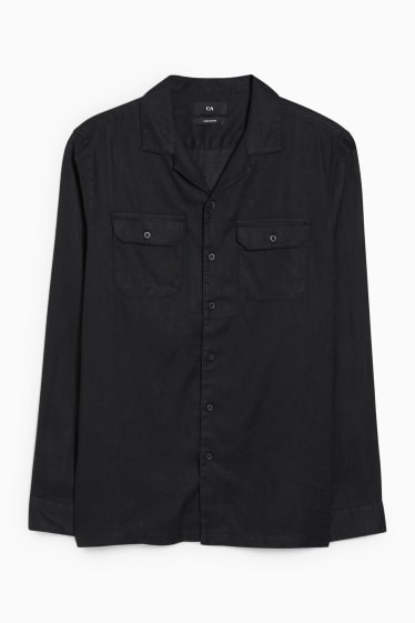 Hombre - Camisa - regular fit - cuello solapa - mezcla de lino - negro