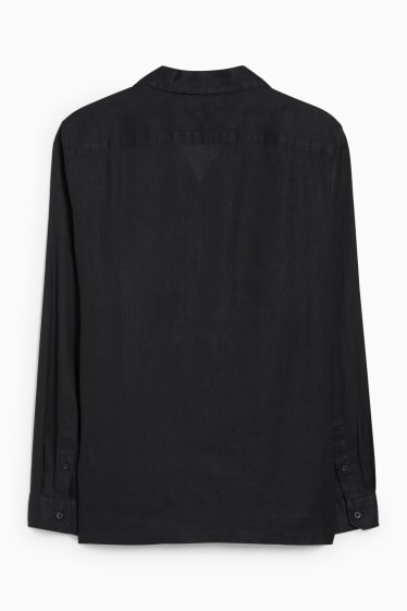 Home - Camisa - regular fit - coll solapa - mescla de lli - negre