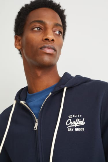 Hommes - Sweat zippé en molleton avec capuche - bleu foncé