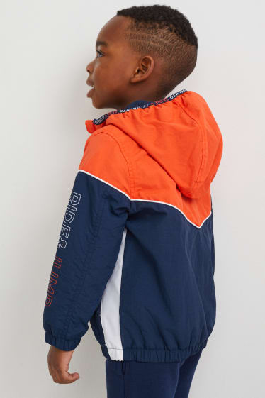Kinder Buben - Jacke mit Kapuze - orange / dunkelblau