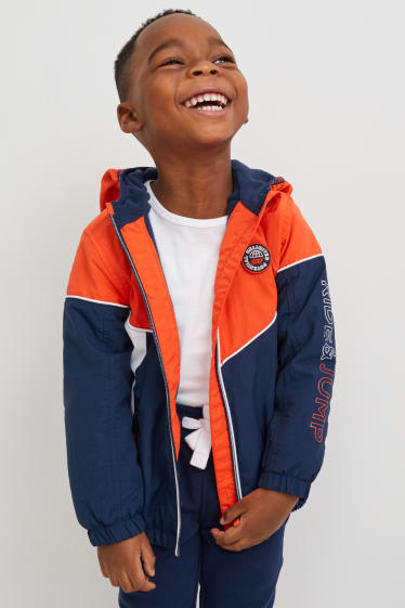 Kinder Buben - Jacke mit Kapuze - orange / dunkelblau