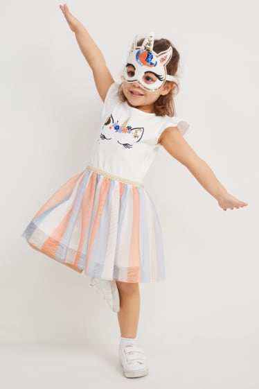 Niños - Unicornio - set - vestido y antifaz - 2 piezas - blanco