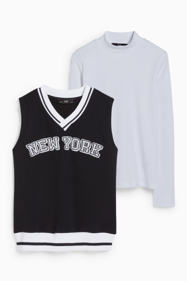 Bambine - Set - maglia a maniche lunghe e gilet - 2 pezzi - nero