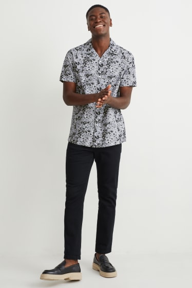 Hombre - Camisa de oficina - slim fit - cuello solapa - de planchado fácil - negro / blanco