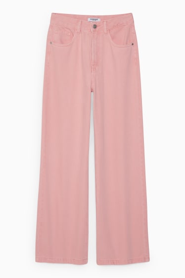 Adolescenți și tineri - CLOCKHOUSE - pantaloni - talie înaltă - wide leg - roz