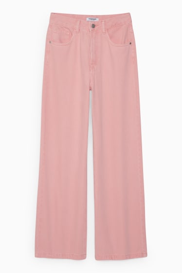 Ados & jeunes adultes - CLOCKHOUSE - pantalon - high waist - wide leg - rose