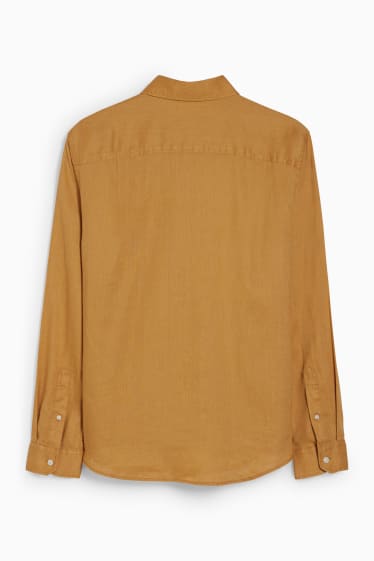Hommes - Chemise - regular fit - col Kent - lin mélangé - jaune moutarde
