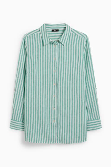 Women - Blouse - striped - white / green