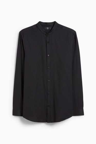 Men - Oxford shirt - slim fit - band collar - black