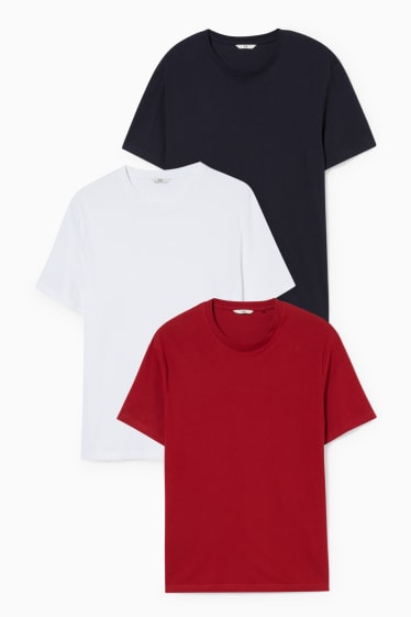 Heren - Set van 3 - T-shirt - rood / blauw