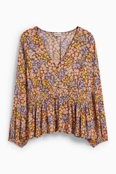 Donna - Blusa - a fiori - marrone chiaro