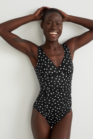 Women - Swimsuit - padded - polka dot - black