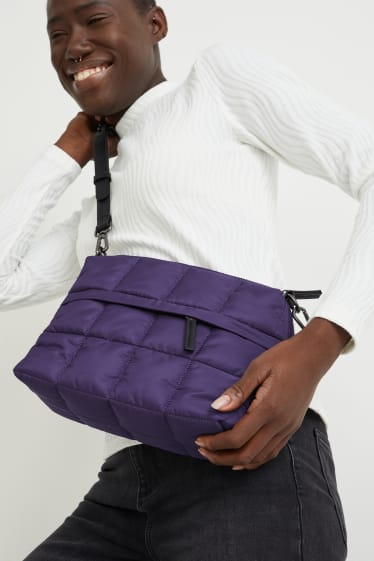 Women - Small quilted shoulder bag with detachable bag strap - purple