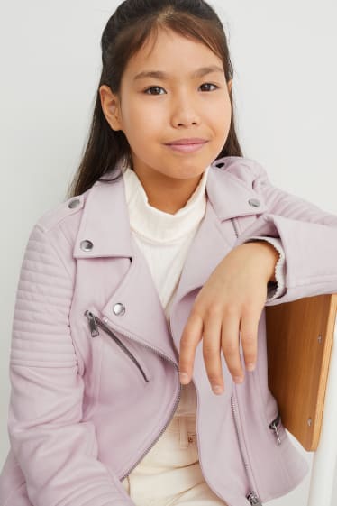 Children - Biker jacket - faux suede - rose