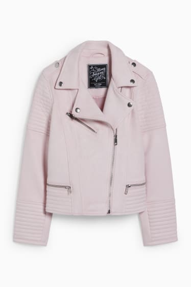 Kinder - Bikerjacke - Velourslederimitat - rosa