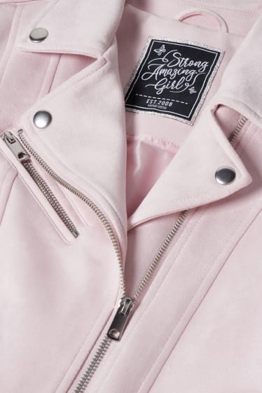 Kinder - Bikerjacke - Velourslederimitat - rosa