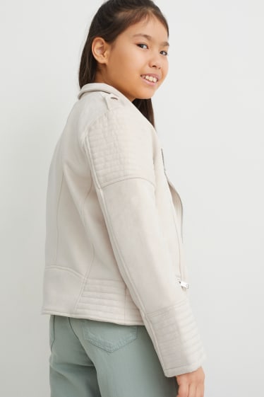 Niños: niñas - Cazadora biker - antelina - crema