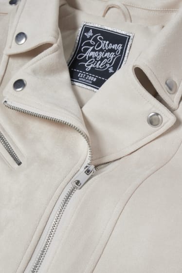 Niños: niñas - Cazadora biker - antelina - crema