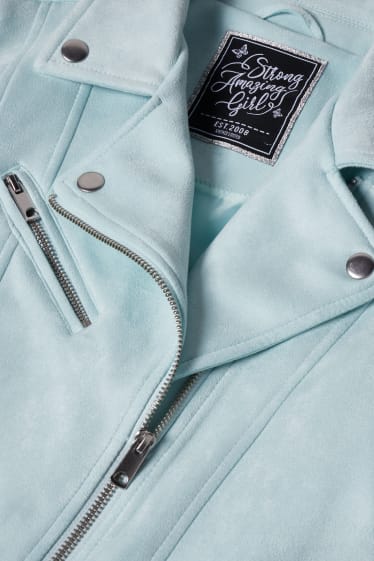Children Girls - Biker jacket - faux suede - mint green