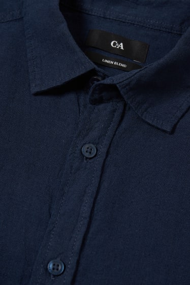 Home - Camisa - regular fit - coll kent - mescla de lli - blau fosc