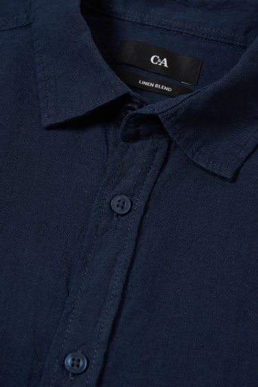 Men - Shirt - regular fit - kent collar - linen blend - dark blue