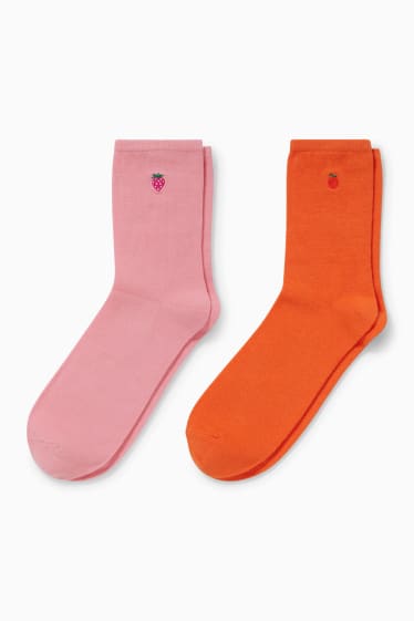 Dames - Set van 2 paar - sokken met motief - vruchten - donker oranje