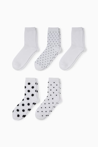 Mujer - Pack de 5 - calcetines - de lunares - blanco