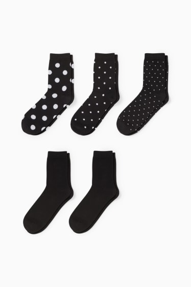 Donna - Confezione da 5 - calze - a pois - nero