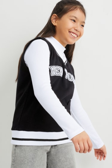 Bambine - Set - maglia a maniche lunghe e gilet - 2 pezzi - nero