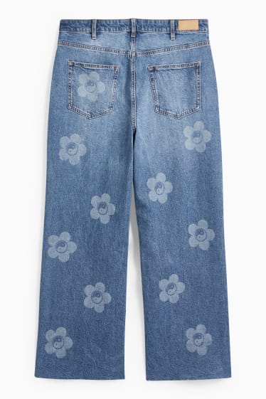 Jóvenes - CLOCKHOUSE - wide leg jeans - high waist - de flores - vaqueros - azul